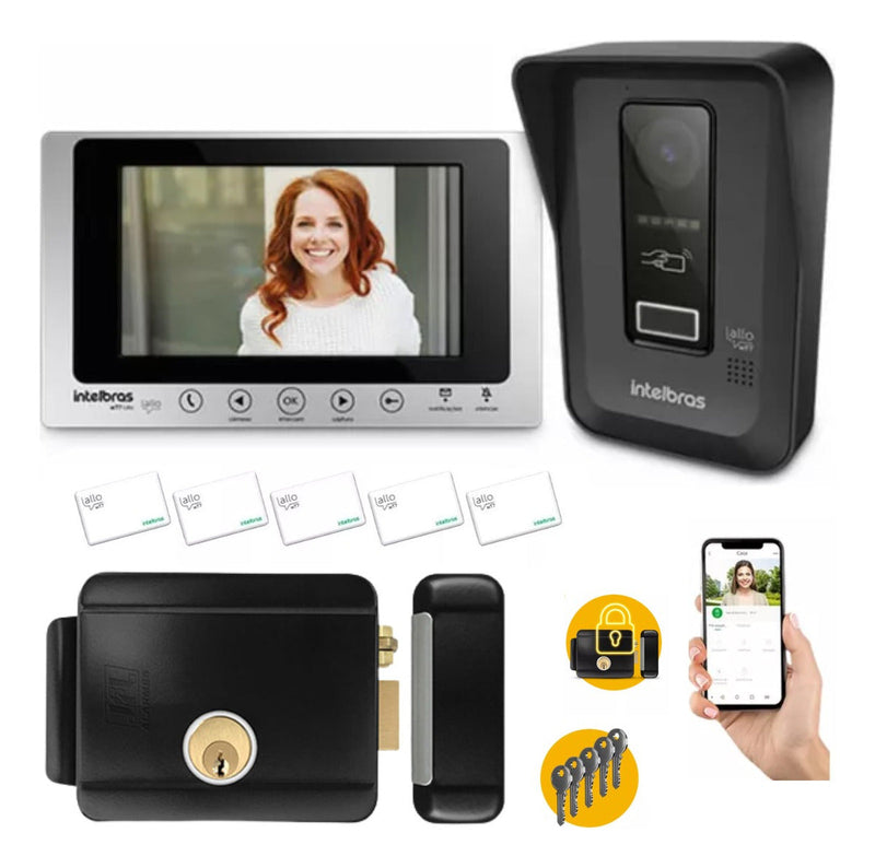 Kit Vídeo Porteiro Wifi Allo Wt7 Lite Com Fechadura Elétrica
